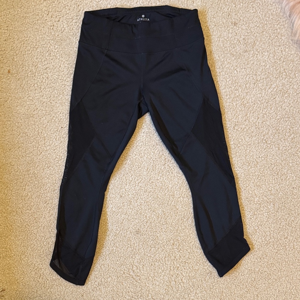 Athleta 3/4 Midnight Black Leggings with Mesh